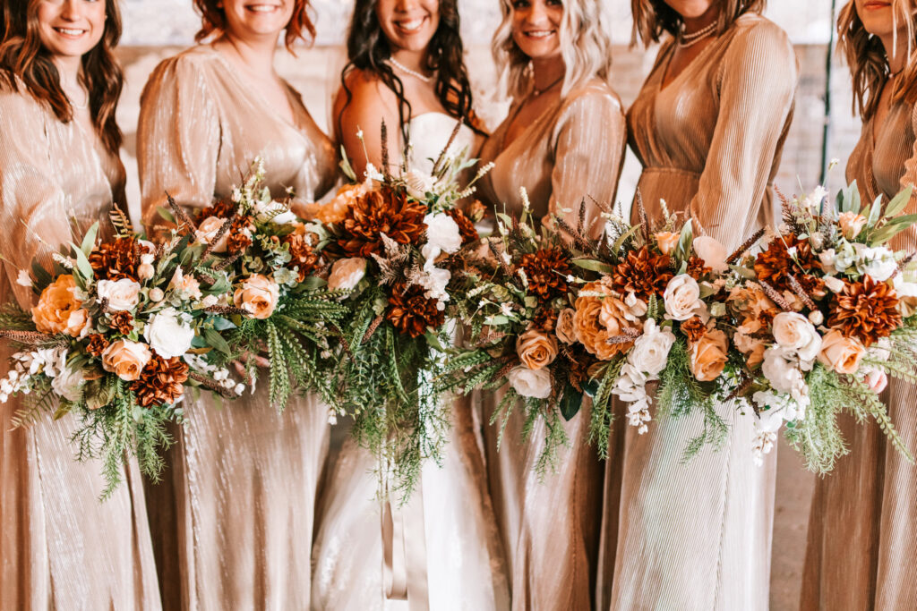 Bridal bouquets at a spring season wedding in Buffalo Missouri photographed by Bailey Morris photography.