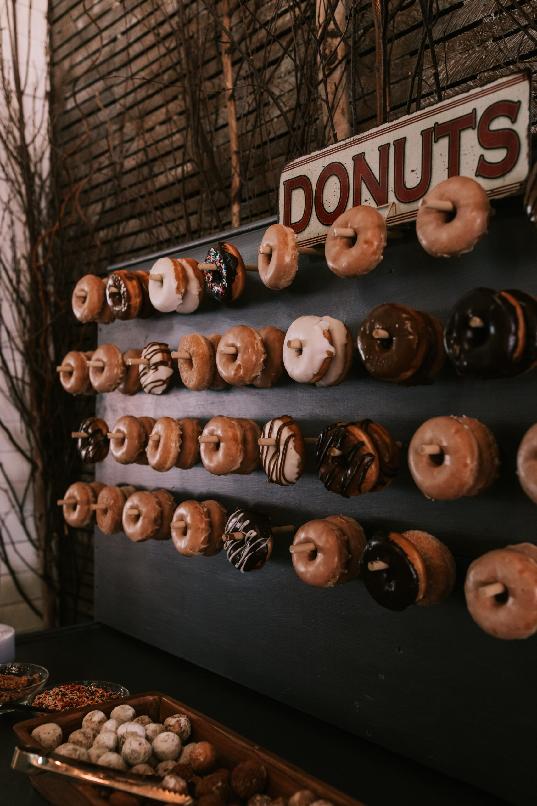 Donut wall at a wedding reception at 